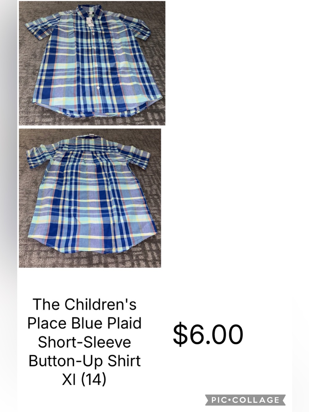 The Children's Place Blue and Light Green Plaid Short-Sleeve Button-Down Shirt